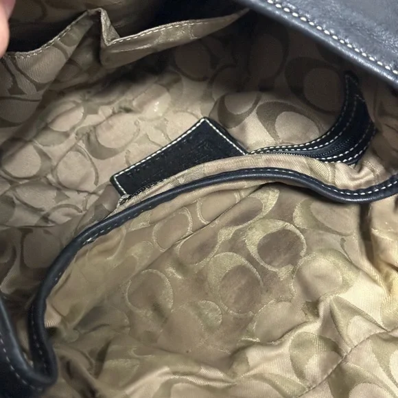 Coach Dark Leather Shoulder Bag with Silver Accents